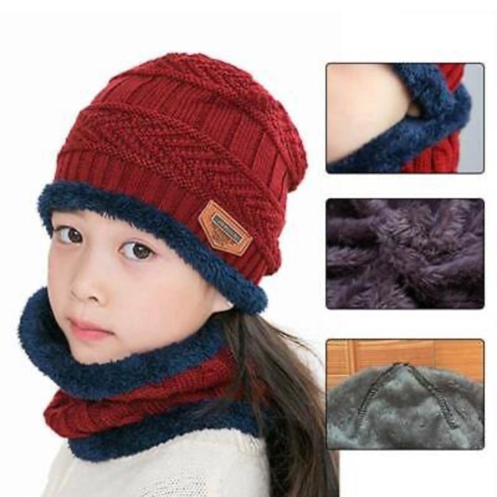 Kids Boys Girls Ski  Beanie Hat Scarf Set
